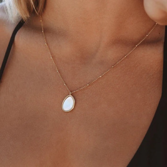 ATOLEA Jewelry - ATOLEA Faux Mother of Pearl Gold Pendant Waterproof Necklace